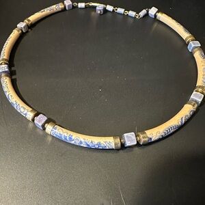 1960s Vintage Porcelain Bead Memory Choker Necklace Japan